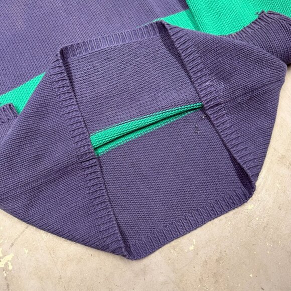 Vintage Eddie Bauer Knit Sweater Green Purple Striped Crewneck Cotton Medium - Picture 5 of 5